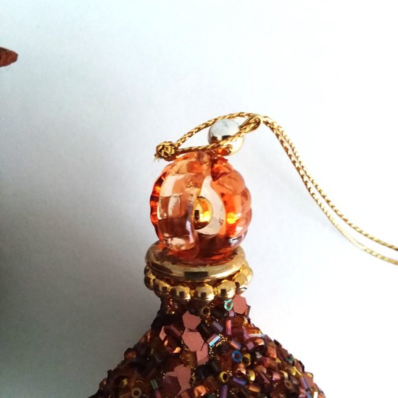 2 Vintage Beaded Christmas Ornament Sequins Beads Dangle Tassel Brown sparkle - Picture 5 of 6